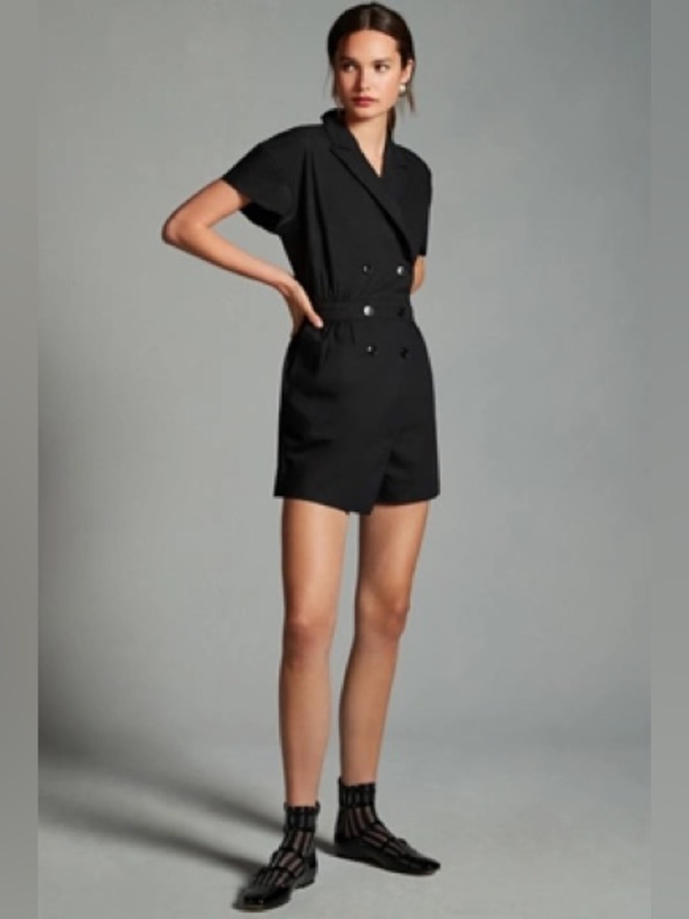 Anthropologie Maeve short sleeve blazer romper black sz XS